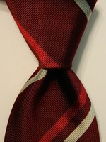BEN SILVER Men's 100% Silk Necktie Luxury STRIPED Burgundy/Red/White EUC Rare