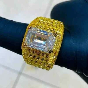 6ct Emerald Cut Moissanite customize men's design ring 14k yellow gold plated - Picture 1 of 7