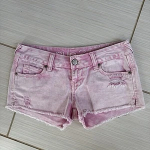 Rue21 Shorts Womens 1/2 Low Rise Cut-Off Distressed Raw Hem Pink Denim Cotton - Picture 1 of 8