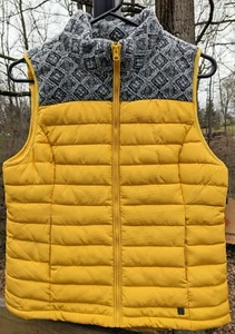 NEW Ruff Hewn Full Zip Puffer Vest Quilted Womens Small Yellow Gray Black Pocket - Picture 1 of 8