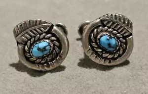 Navajo Sterling Silber Türkis Schraub Ohrringe Rücken Federn Nachlass Old Pawn - Bild 1 von 7