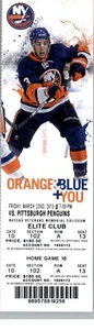 Pittsburgh Penguins vs New York Islanders 3/2/2013 Full Ticket Travis Hamonic - Picture 1 of 2