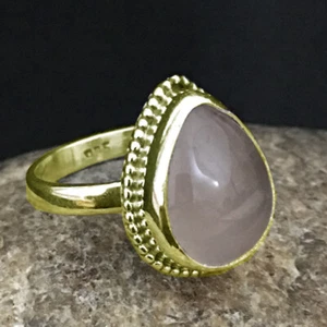 925 Sterling Silver Rose Quartz Gem Handmade rose Gold /Gold Plated Ring GRS1120 - Picture 1 of 13