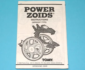 ZOIDS ORIGINAL SPARE INSTRUCTIONS 5040 POWER ZOIDS 1984 TOMY - Picture 1 of 3