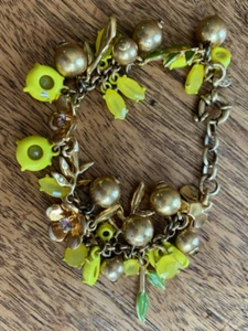 J Crew bracelet charm chain lengths Lemon charms lobster clasp goldstone EC - Picture 1 of 6