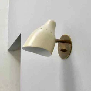Mid Century Light Matt White Italian Wall Lamp in Antique Patina Brass Stilnovo - Picture 1 of 8