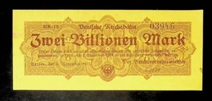 1923 Germany REICHSBAHN 2 Trillion / 2.000.000.000.000 Mark Banknote - Picture 1 of 2