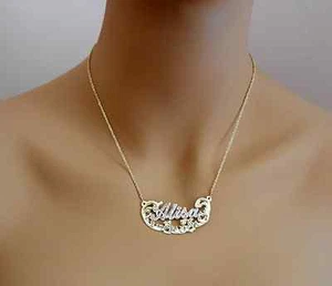 Solid 14k Two Tone Gold "ALISA" Name Plate Pendant Chain Necklace 8.2 grams - Picture 1 of 10