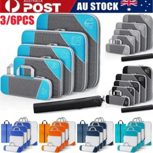 6Pcs Compression Packing Cubes Expandable Storage Travel Luggage Bags Organizer - Picture 1 of 30