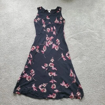 Y2K Whimsigoth 真丝长裙 14 黑色花卉垃圾浪漫仙女娃娃 — 第 1/4 张图片