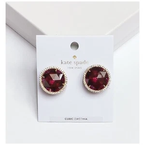 NWT Kate Spade SHE HAS SPARK 12-K Gold Plated Fuchsia CZ Stone Stud Earrings - Picture 1 of 6