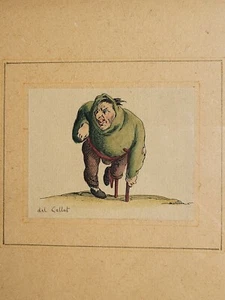 Mini Jacques Callot Radierung Krüppel mit Holzbein & Krücke signiert gerahmt antik - Bild 1 von 7