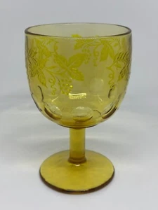 VTG Bartlett Collins Goblet Amber Thumbprint Grapes Etched Single Glass Yellow - Picture 1 of 8