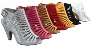 NEU modische Damensandale Schuhe mit Riemen im Käfig Kätzchen klobiger Absatz Größe 5,5 - 11 - Bild 1 von 25