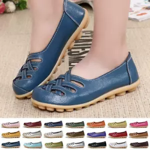 Damen Leder Arbeit Freizeitschuhe Slipper Flats Freizeit Fahren Gommino Halbschuh Gr. - Bild 1 von 18