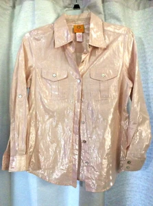 Damengröße 6p Ruby Rd. Peach Shimmer Button Down Western Cut Top Shirt Glimmer - Bild 1 von 7
