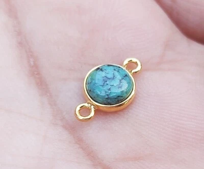 Natural Turquoise Gold Bracelet -18k Gold Solid Gold Handmade Charm for Bracelet - Image 1 of 3