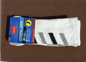 Hanes Cool Dri Men’s Crew Socks 3 Pair Pack White Moisture Wicking Arch Support - Picture 1 of 2
