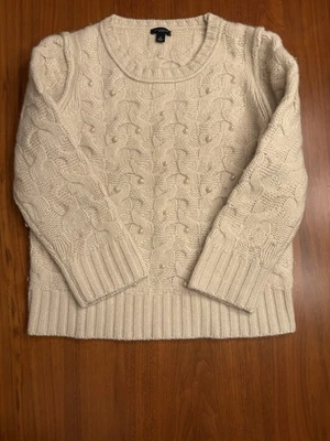 Suéter Ann Taylor M Crema Marfil Tejido con Cable Lana Angora Perla Vacaciones Foto 1 de 4