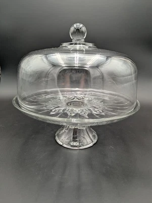 Soporte para pasteles de vidrio con tapa de cúpula con pedestal patrón Starburst de ancla vintage Foto 1 de 4