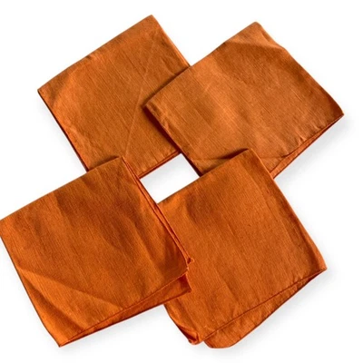 Set of 4 Orange Fabric Cocktail Napkins 11 Inch Square Linen Blend - Image 1 of 4