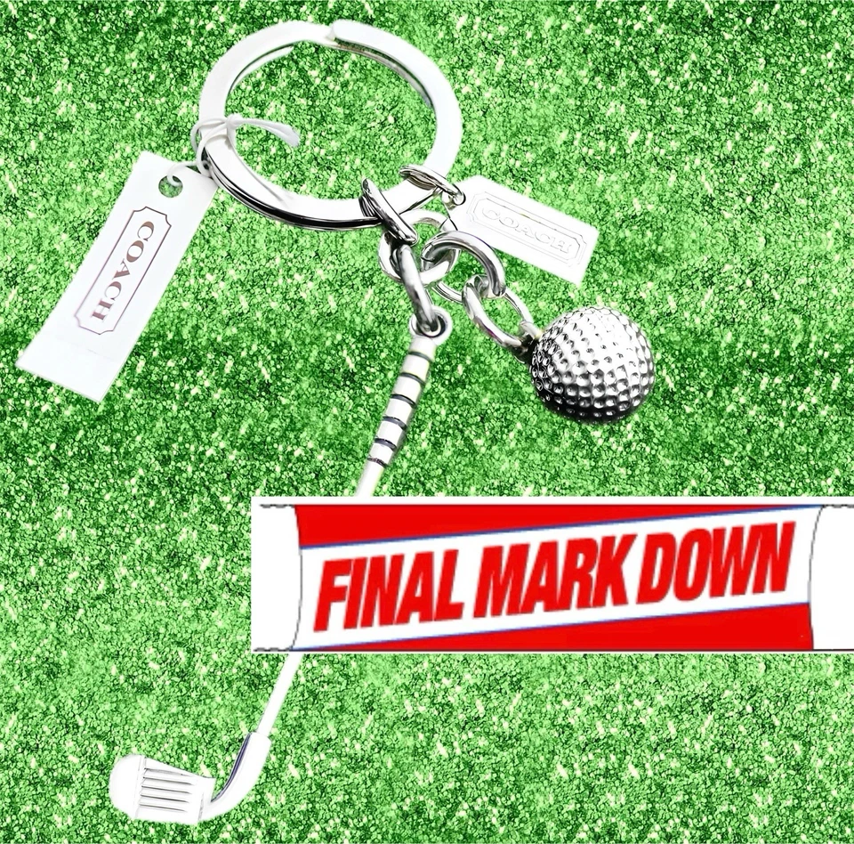 Chaveiro estilo taco de golfe e bola de golfe prata níquel Coach novo com etiquetas #: F93063 - Imagem 1 de 4