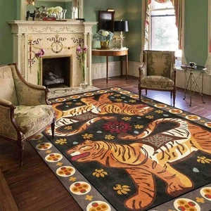 Large Area Rug for Living Room 5x8 ft Vintage Boho Rugs Brown Cartoon Tiger R... - Picture 1 of 7