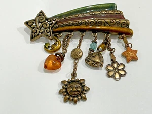 Broche colgante vintage esmaltado estrellas fugaces - Imagen 1 de 4