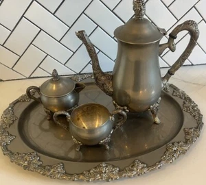Juego de café bandeja ovalada vintage Godinger Silver Art - Imagen 1 de 10
