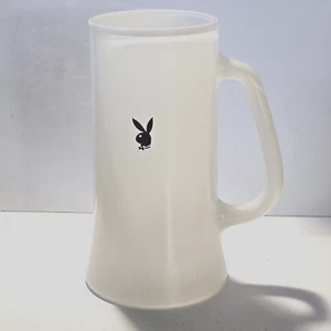 Playboy Club Black Bunny Logo White Beer Glass Mug Handled 6 1/4" Tall 14oz - Picture 1 of 5