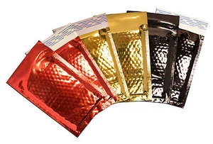 Correos de burbujas de papel de aluminio espejado metálico de 4"" x 8"" de oro | negro | rojo | aprobado por USPS - Imagen 1 de 19