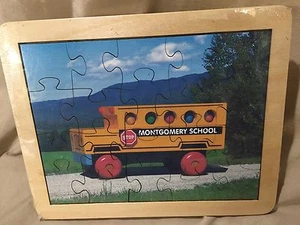 Maple Landmark Woodcraft Wooden Montgomery School Bus Jigsaw Puzzle Made in USA - Picture 1 of 4