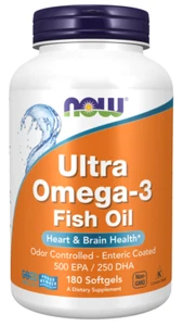 NOW Foods Ultra Omega-3 180 Softgels 500 EPA 250 DHA Fish Oil 10/2027EXP - Picture 1 of 2