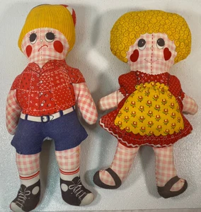 Vtg Gingham Print Boy & Girl Rag Dolls Cut  & Sew Fabric Toy Spring Mills 1974 - Picture 1 of 7