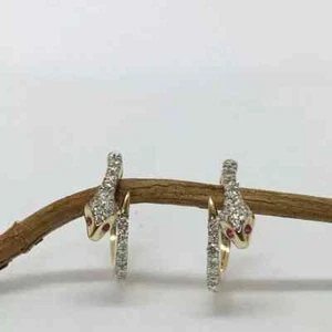 14K Yellow Gold Plated Round Ruby 925 Silver Huggie Hoop Earring – Elegant Snake - Picture 1 of 5