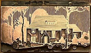 Antique Quaint Country House Home Cape Cod Letterpress Print Block Brass Ornate - Picture 1 of 1