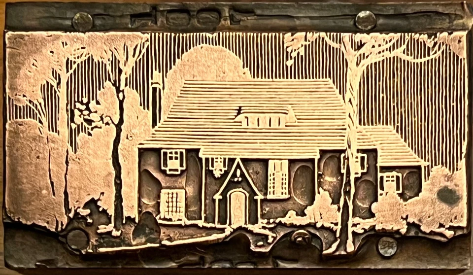 Antique Quaint Country House Home Cape Cod Letterpress Print Block Brass Ornate - Image 1 of 1