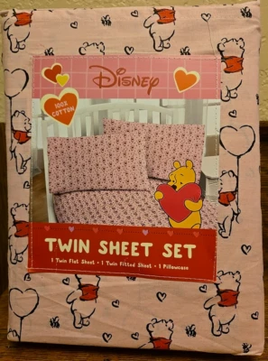 NUEVO Juego de Sábanas Disney Winnie the Pooh Tamaño DOBLE - Rosa con Globos Pooh y Corazón Foto 1 de 4