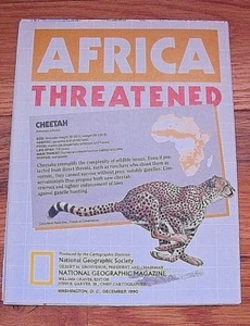 National Geographic December 1990 Map Africa Threatened Cheetah Elephant Rhino.. - Picture 1 of 4