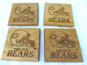 4Lazer Cut Chicago Bears Helmet NFL  3 1/4'' X 3 1/ 4'' Square Wooden Coasters - Imagen 1 de 3