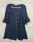Sleeper Dress Womens Medium Blue 3/4 Sleeve Midi Dress Linen Medium