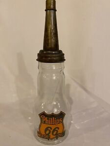 Phillips 66 Motor Oil Bottle Spout Cap Glass 1 Quart Vintage Style Gas Station
