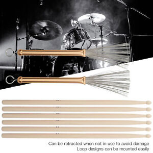 Drum Stick Brush Set Jazz Filo Metallico Retrattile 5A Rod + Plush Bag Accessori