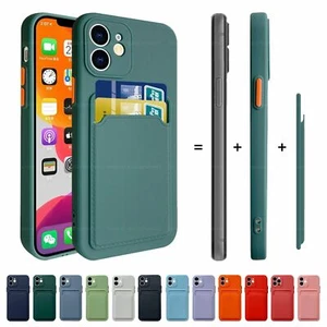 For iPhone 16 15 14 13 Pro 11 Phone Case Silicone Cover With Wallet Card Holder - Picture 1 of 25