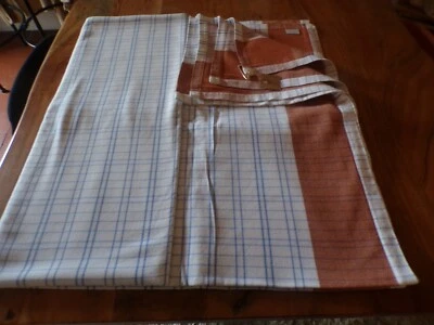 Vintage Nappe HABITAT en coton a rayures bleues et marrons Ref 35 - Photo 1/4