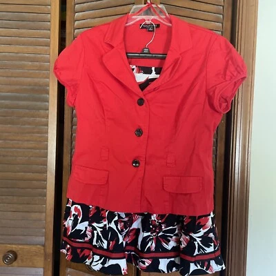 Traje de 2 piezas vintage PERCEPTIONS rojo/negro/blanco con falda y chaqueta - talla 16 Foto 1 de 4