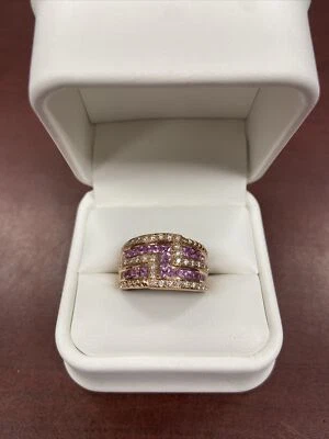 Anillo LeVian de oro rosa de 14 quilates con zafiro rosa y diamantes talla 6,75 Foto 1 de 4