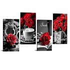  4-Piece Black and White Rose Bathroom Canvas Wall Decor Set - Rustic Red