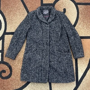 Covington Women's Black/White Wool Full Zip Peacoat Jacket L - Picture 1 of 5