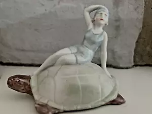 Vintage Art Deco Bathing Beauty Lady Porcelain Figurine on Turtle #4451 Germany - Picture 1 of 4